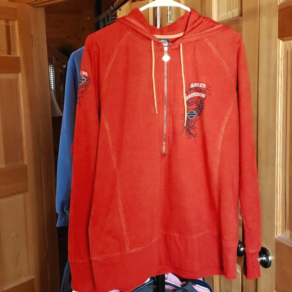 Harley-Davidson Quarter Zip Red Hoodie Sweatshirt Great Condition